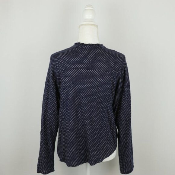 Lucky Brand Women's Small Blue Tan Patterned V-Neck Popover Knit Blouse - Picture 3 of 8